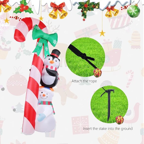 ⚡8.6 Ft Christmas Inflatables Candy Cane Snowman Penguin Outdoor Decorations - Picture 6 of 8